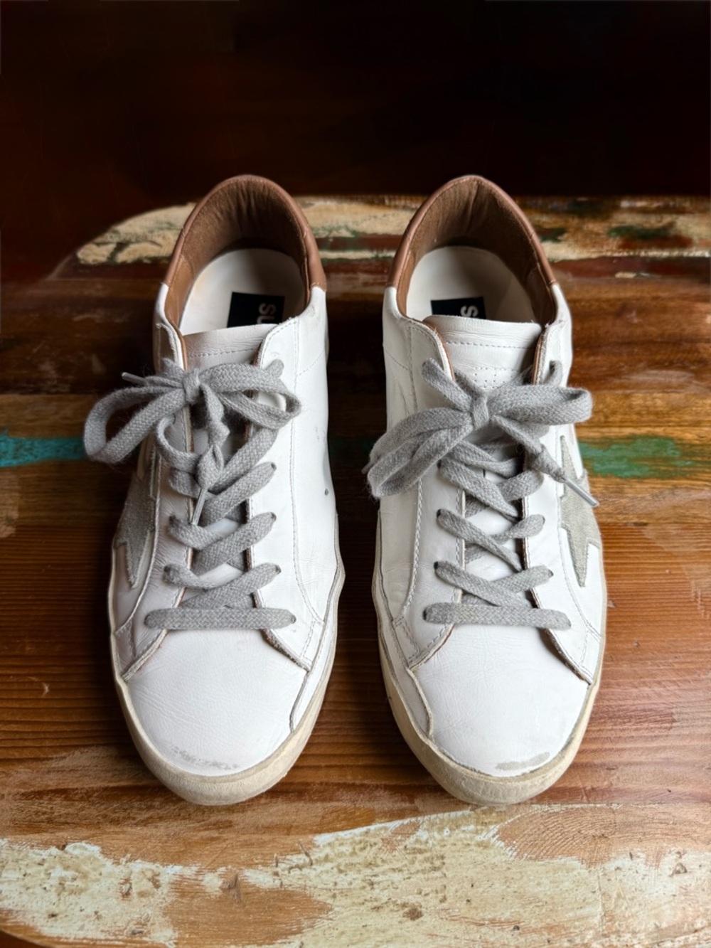 Golden Goose White Leather Low-Top Sneakers with Beige Star and Tan Heel - Picture 3 of 13